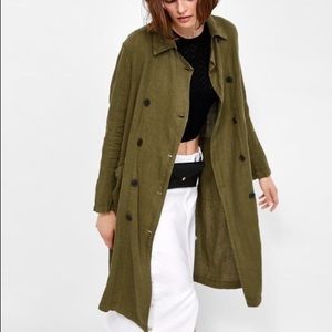 Zara Army Green Linen Duster